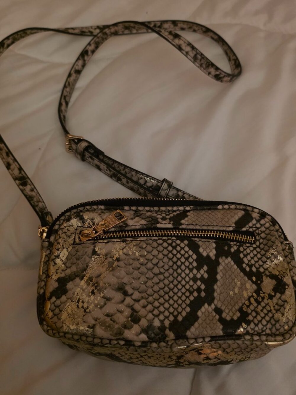 Steve Madden Snake Print Crossbody Purse Gold Zip Adjustable Strap
